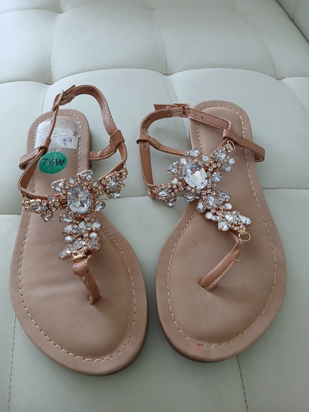 Women’s Embellished Tan T-Strap Sandals